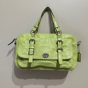 Vintage Coach Chelsea Lime Green Leather Turnlock Satchel Shoulder Hand Bag Y2K